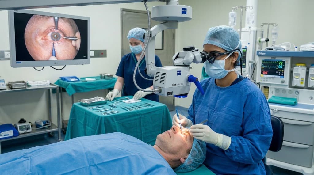 Advanced eye surgery – Zeiss microscope and surgical team